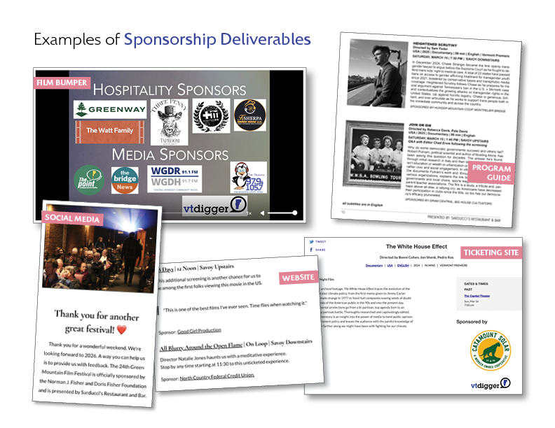 images show the various ways GMFF gives sponsorship acknowledgement.